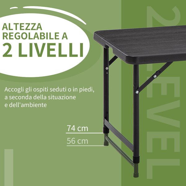 Outsunny Tavolo da Giardino Pieghevole per 4 Persone con Altezza Regolabile, Acciaio e HDPE, Grigio Scuro|Aosom