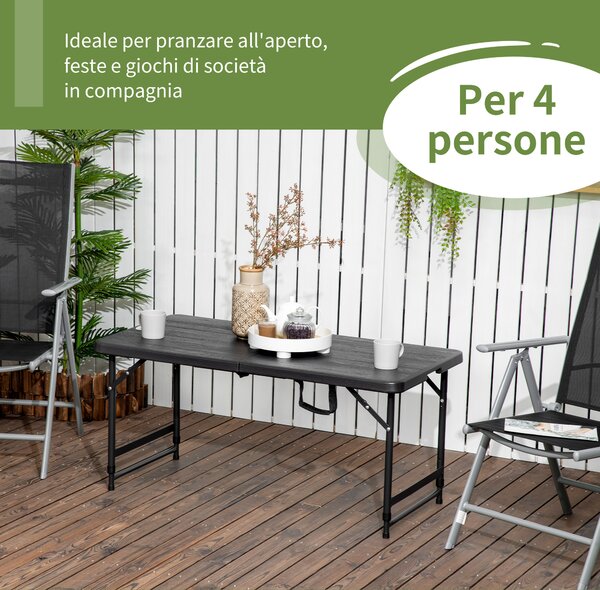 Outsunny Tavolo da Giardino Pieghevole per 4 Persone con Altezza Regolabile, Acciaio e HDPE, Grigio Scuro|Aosom