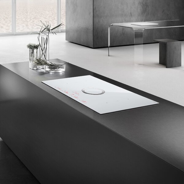 Elica Piano Cottura a Induzione con Cappa Integrata Aspirante 4 Fuochi Larghezza 83 cm in Vetro colore Bianco - PRF0196330 NIKOLATESLA SWITCH EVO W