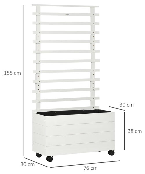Outsunny Fioriera Verticale con 4 Ruote e Traliccio per Piante Rampicanti in Legno, 76x30x155cm, Bianco|Aosom