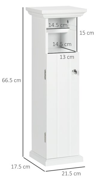 Kleankin Mobile Bagno con Porta Carta Igienica e Armadietto in Legno MDF, 21.5x17.8x66.5cm, Bianco|Aosom