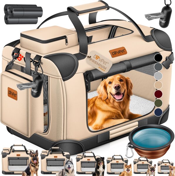 LOVPET® Cassa per cani Scatola per il trasporto di cani pieghevole Incl. ciotola per cani Borsa per il trasporto di cani Scatola per il trasporto di animali domestici, cani e gatti Scatola per il trasporto di animali domestici, beige, XXL