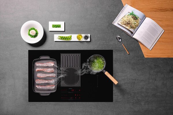 Elica Piano Cottura a Induzione con Cappa Integrata Filtrante e Bilancia 4 Fuochi (2 Bridge Zone) Larghezza 83 cm colore Nero - NIKOLATESLA LIBRA B