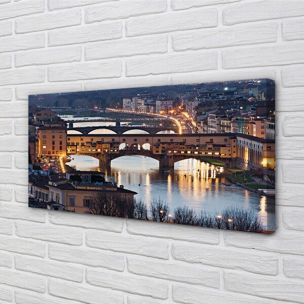 Quadro su tela Italia Bridges River Night 100x50 cm