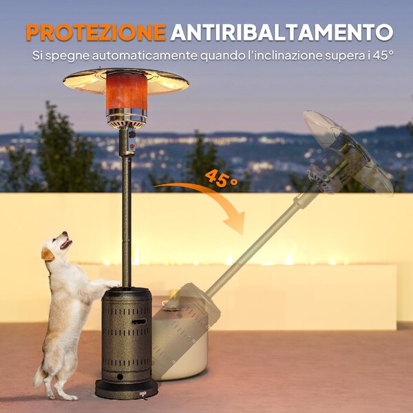 DecHome Stufa a Gas Stufa a Fungo da Esterno con Spegnimento Automatico e Rotelle 82x82x223 cm colore Marrone Scuro - W855DR