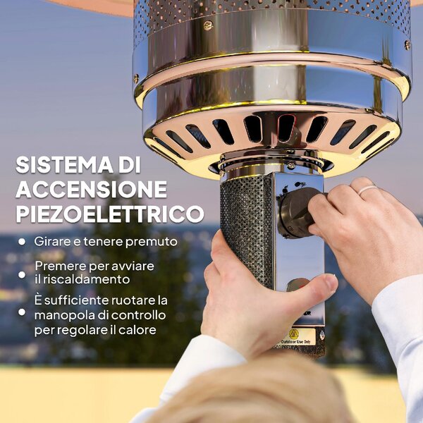DecHome Stufa a Gas Stufa a Fungo da Esterno con Spegnimento Automatico e Rotelle 82x82x223 cm colore Marrone Scuro - W855DR