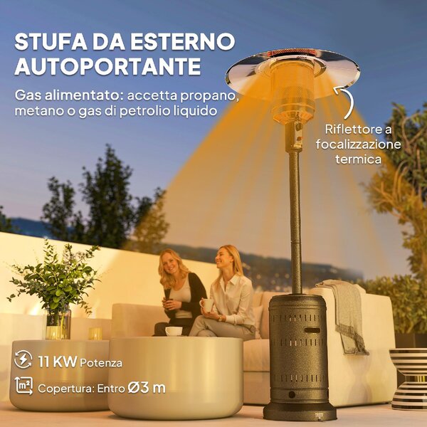 DecHome Stufa a Gas Stufa a Fungo da Esterno con Spegnimento Automatico e Rotelle 82x82x223 cm colore Marrone Scuro - W855DR