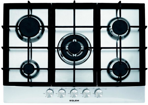 Glem Gas Piano Cottura da Incasso a gas 5 Fuochi Larghezza 70 cm colore Inox - GT755HIX