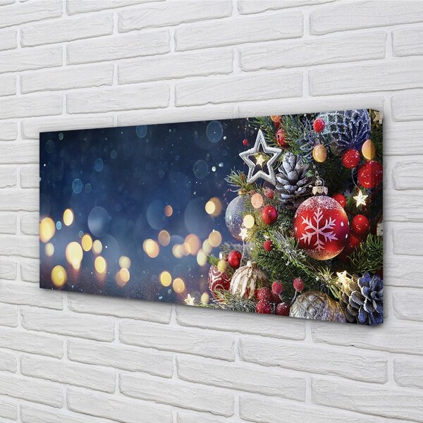 Foto quadro su tela Decorazioni di neve dell'albero di Natale 100x50 cm