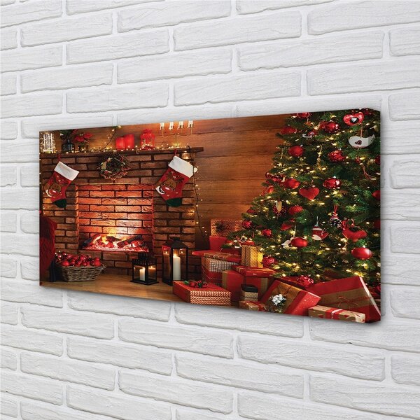 Quadro stampa su tela Alberi di Natale regali decorazioni per camino 100x50 cm