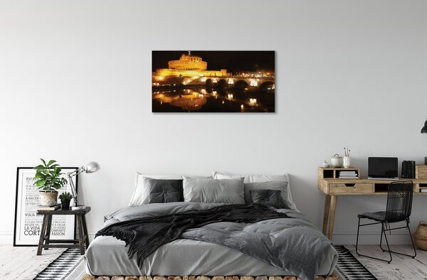 Stampa quadro su tela Rome River Bridges Night 100x50 cm