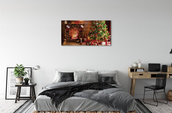 Stampa quadro su tela Lampada per regali per alberi di Natale del camino 100x50 cm