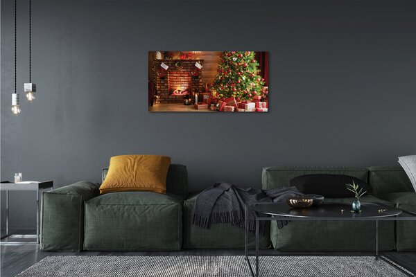 Stampa quadro su tela Lampada per regali per alberi di Natale del camino 100x50 cm