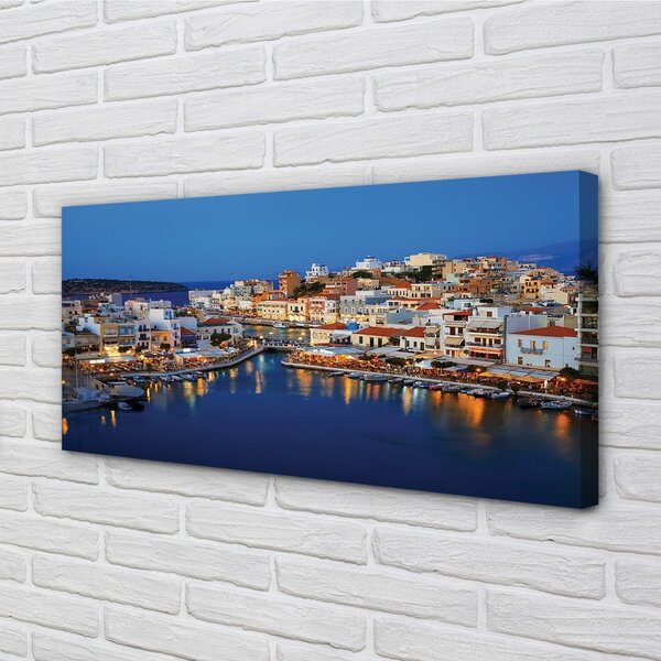 Foto quadro su tela Grecia Coast City Night 100x50 cm