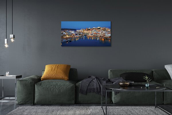 Foto quadro su tela Grecia Coast City Night 100x50 cm