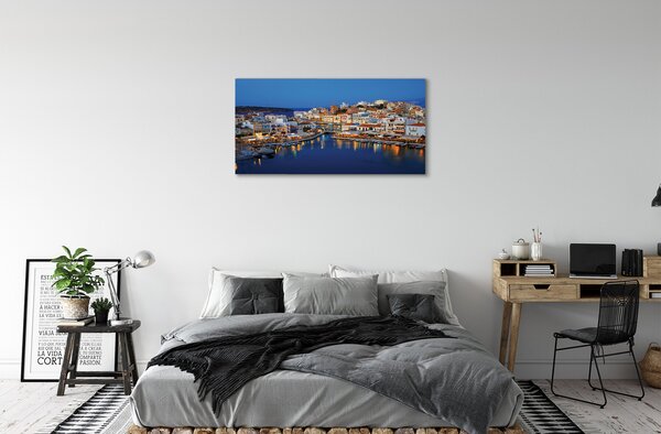 Foto quadro su tela Grecia Coast City Night 100x50 cm