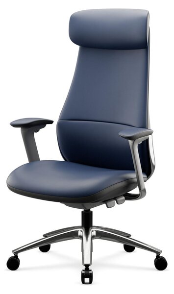 Sedia da ufficio, sedia da scrivania, sedia ergonomica girevole, poltrona da ufficio in pelle, modello COMMAND, Jan Nowak, colore blu