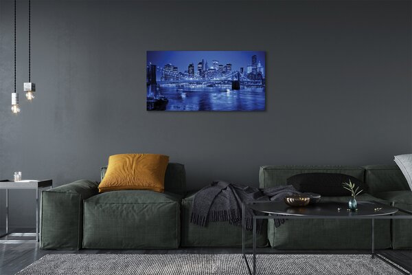 Stampa quadro su tela Panorama Bridge Skyscrapers River 100x50 cm