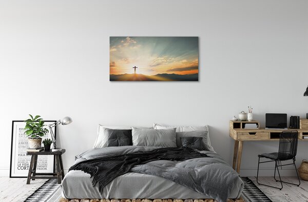 Foto quadro su tela Cross Sun Mountains 100x50 cm