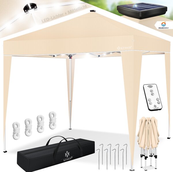 Gazebo pieghevole KESSER® 3x3 m con illuminazione a LED a energia solare e protezione UV - Gazebo da festa pop-up - Gazebo da giardino regolabile in altezza