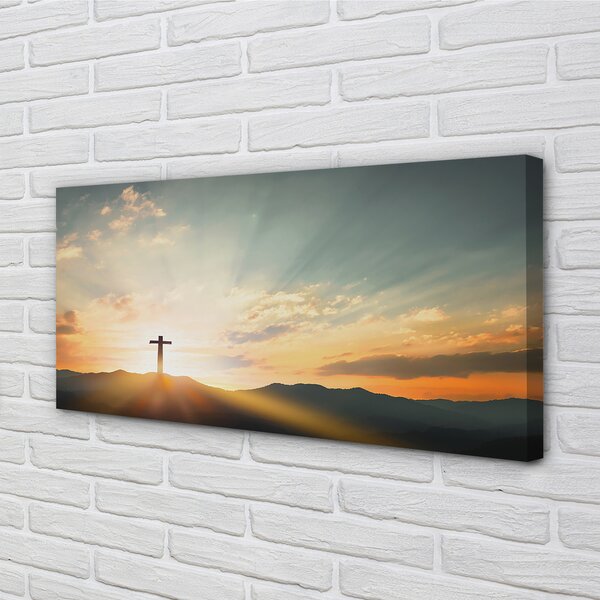 Foto quadro su tela Cross Sun Mountains 100x50 cm