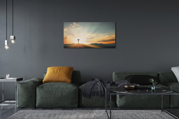 Foto quadro su tela Cross Sun Mountains 100x50 cm
