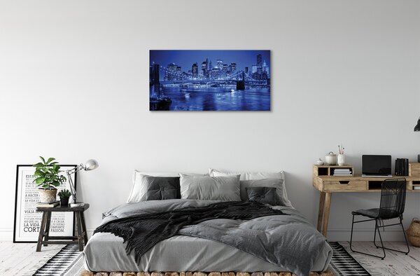Stampa quadro su tela Panorama Bridge Skyscrapers River 100x50 cm