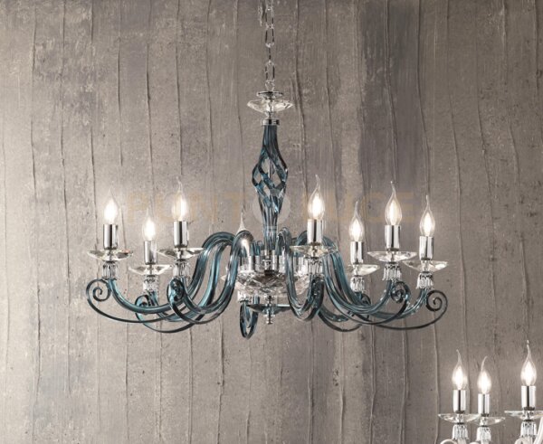 Lampadario 1306 8 luci ottanio e cromo attacco e14 d.84cm