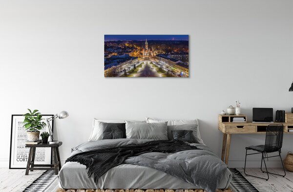 Stampa quadro su tela Panorama della Chiesa notturna di Cracovia 100x50 cm