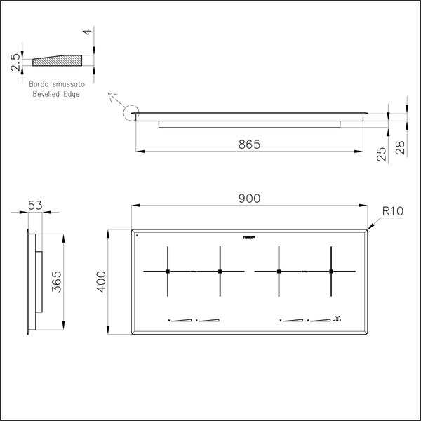 FOSTER Piano Cottura Induzione 4 Fuochi Larghezza 90 cm Piano in Vetroceramica colore Nero - 7334 245 S4000 Induction Bridge