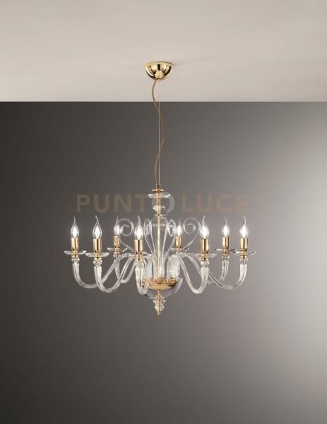 Lampadario debussy 8 luci trasparente e oro attacco e14 d.84cm