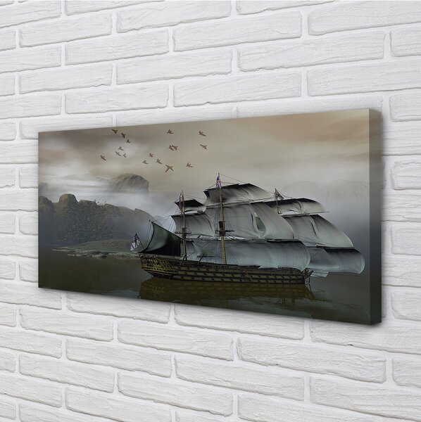 Quadro su tela Ship Mount Sea 100x50 cm