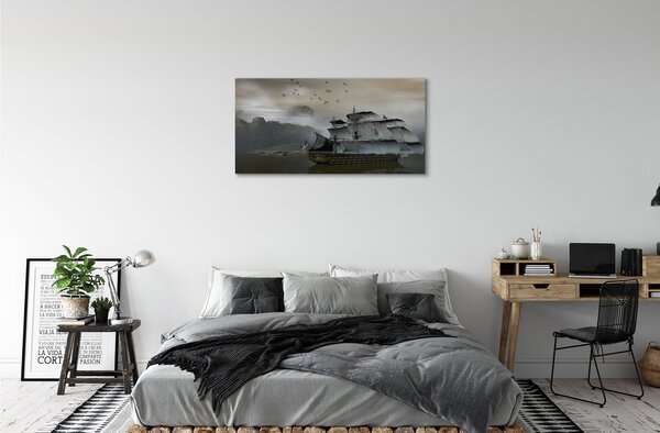 Quadro su tela Ship Mount Sea 100x50 cm