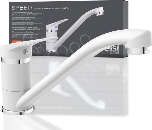 Rubinetto da cucina eisl SPEED, rubinetto da cucina girevole a 360°, rubinetto da cucina bianco