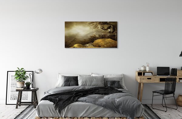 Quadro su tela Nuvole di draghi di montagna oro 100x50 cm