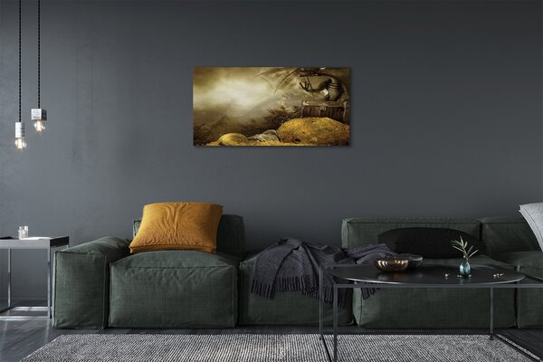 Quadro su tela Nuvole di draghi di montagna oro 100x50 cm