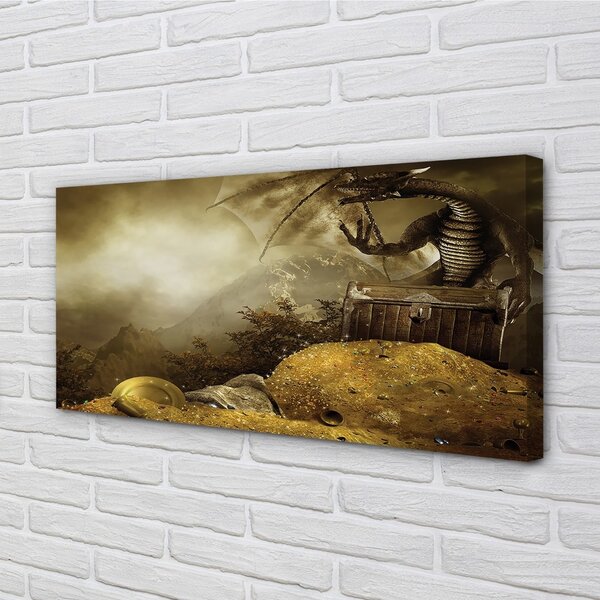 Quadro su tela Nuvole di draghi di montagna oro 100x50 cm