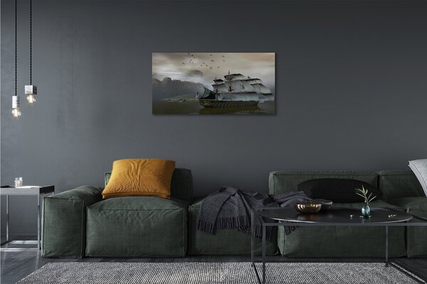Quadro su tela Ship Mount Sea 100x50 cm