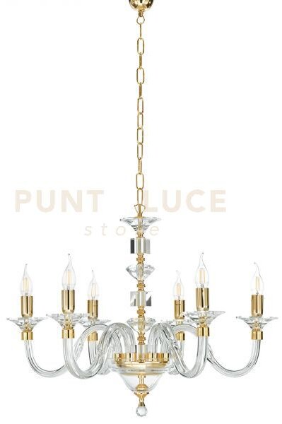 Lampadario gala 6 luci attacco e14 oro e trasparente d.72cm