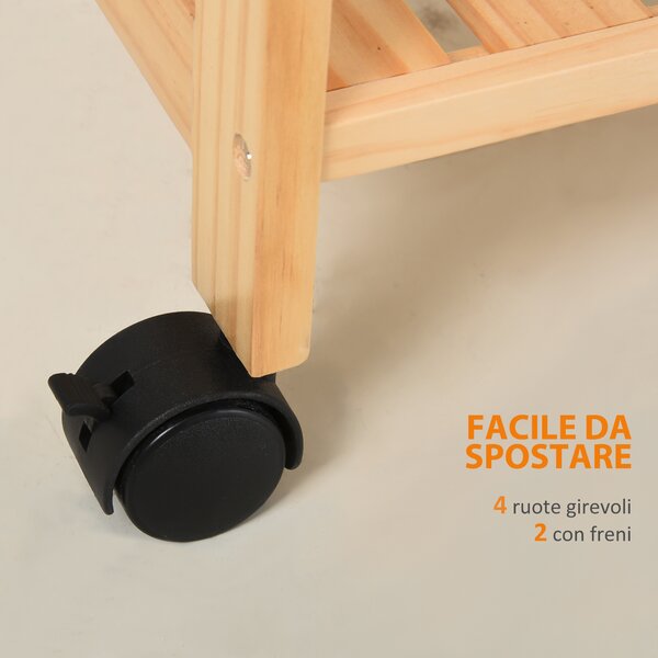 HOMCOM Carrello da Cucina a 4 Livelli in MDF e Legno di Pino con 4 Ruote Girevoli, 40x30x76 cm, Bianco e Marrone|Aosom