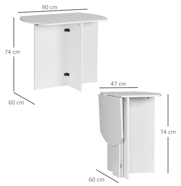 HOMCOM Tavolo da Pranzo Pieghevole Salvaspazio in Legno, 90x60x74cm, Bianco|Aosom