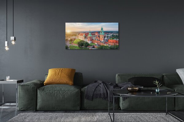 Quadro su tela Castello di Cracovia Panorama Sunrise 100x50 cm