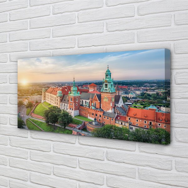 Quadro su tela Castello di Cracovia Panorama Sunrise 100x50 cm