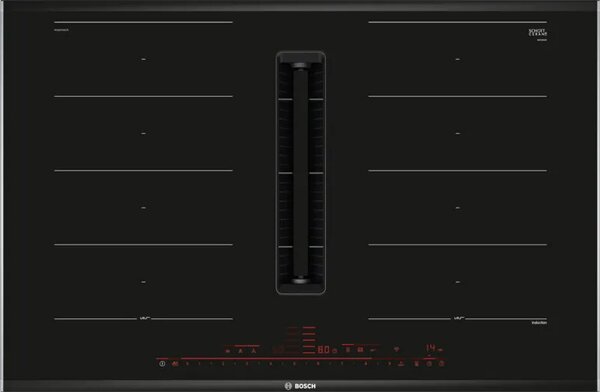 Bosch Piano Cottura Induzione con Cappa Integrata Filtrante 4 Fuochi Larghezza 82 cm in Ceramica colore Nero - PXX875D57E Serie 8