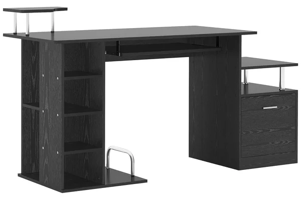 HOMCOM Scrivania PC Moderna con Cassetti, Ripiani e Tastiera Estraibile, per Casa o Ufficio in Legno Nero 152x60x88cm|Aosom