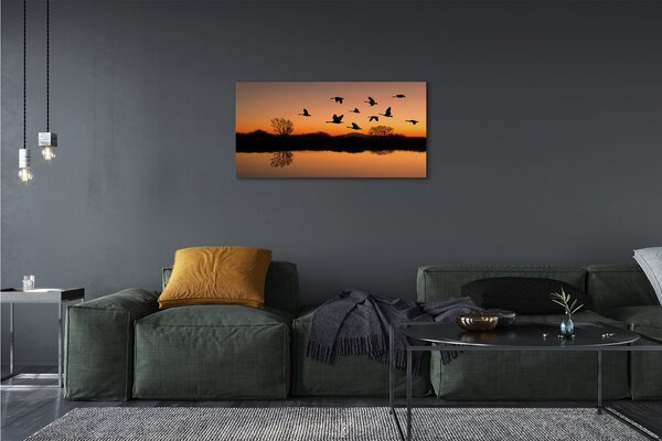 Quadro su tela Sunset di uccelli volanti 100x50 cm