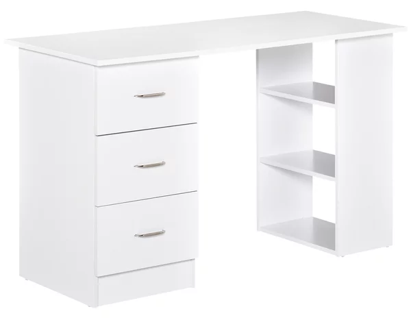 HOMCOM Scrivania PC Computer con 3 Cassetti Scrivania Bianca con3 Ripiani per Ufficio Camera in Legno Bianco 120x49x72cm|Aosom