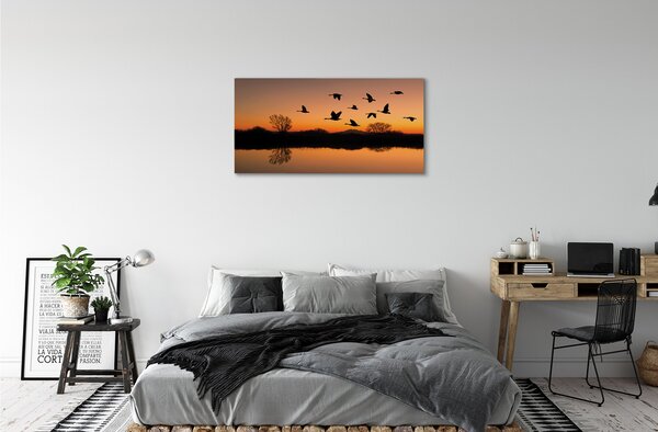 Quadro su tela Sunset di uccelli volanti 100x50 cm