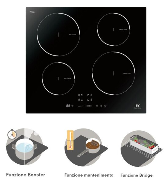 Master Kitchen Piano Cottura Induzione da Incasso 4 Zone 60 cm in Vetroceramica colore Nero - MKHI604BK