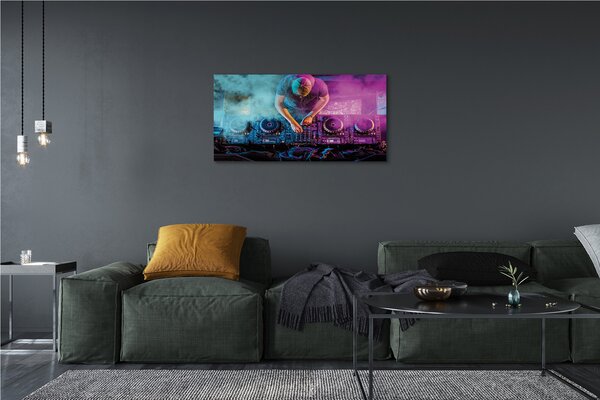 Quadro stampa su tela Console DJ luci colorate 100x50 cm